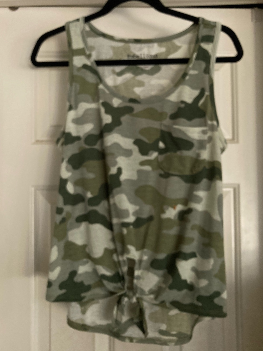 Rebellious One Olive Green Camo Tie-Front Tank Top